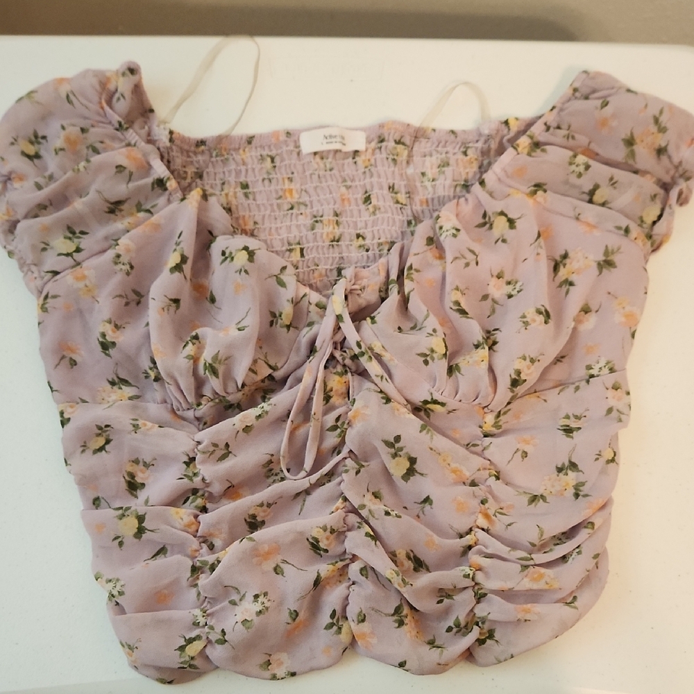 Active USA Pink Smocked Blouse with Tie Front